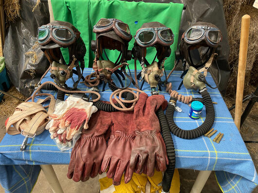 Goodtime Charlie props costumes - bomber helmets goggles gloves